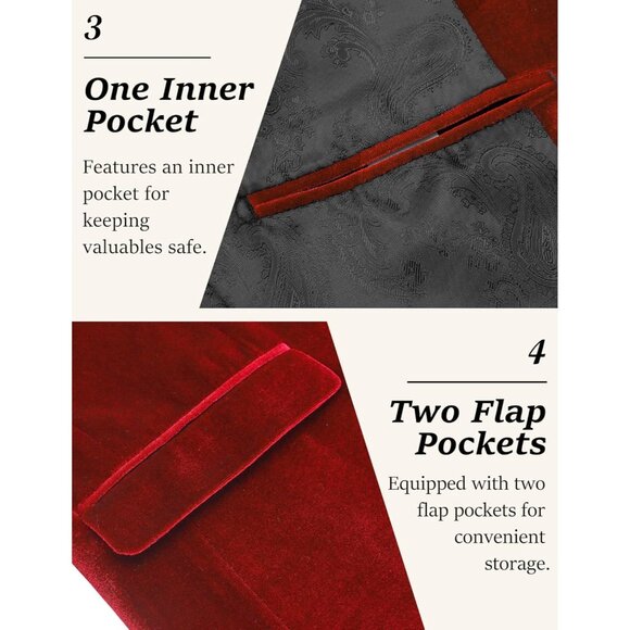 Men's Velvet Blazer Notched Lapel One Button Velour Tuxedo Jacket for Wedding - Picture 5 of 6